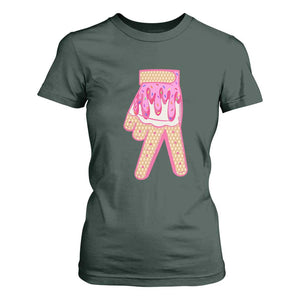 Pink Ice Cream Baseball Glove Sprinkles Drip T Shirt For Women Funny V Sign TS02 Dark Forest Green Print Your Wear
