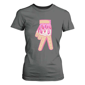 Pink Ice Cream Baseball Glove Sprinkles Drip T Shirt For Women Funny V Sign TS02 Dark Heather Print Your Wear