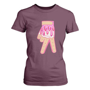 Pink Ice Cream Baseball Glove Sprinkles Drip T Shirt For Women Funny V Sign TS02 Maroon Print Your Wear