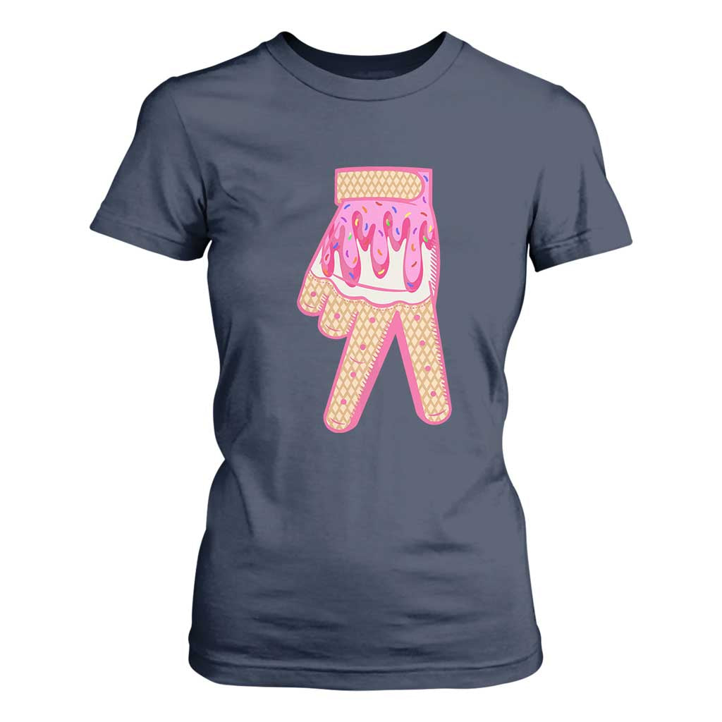 Pink Ice Cream Baseball Glove Sprinkles Drip T Shirt For Women Funny V Sign TS02 Navy Print Your Wear