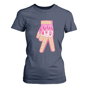 Pink Ice Cream Baseball Glove Sprinkles Drip T Shirt For Women Funny V Sign TS02 Navy Print Your Wear
