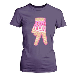 Pink Ice Cream Baseball Glove Sprinkles Drip T Shirt For Women Funny V Sign TS02 Purple Print Your Wear