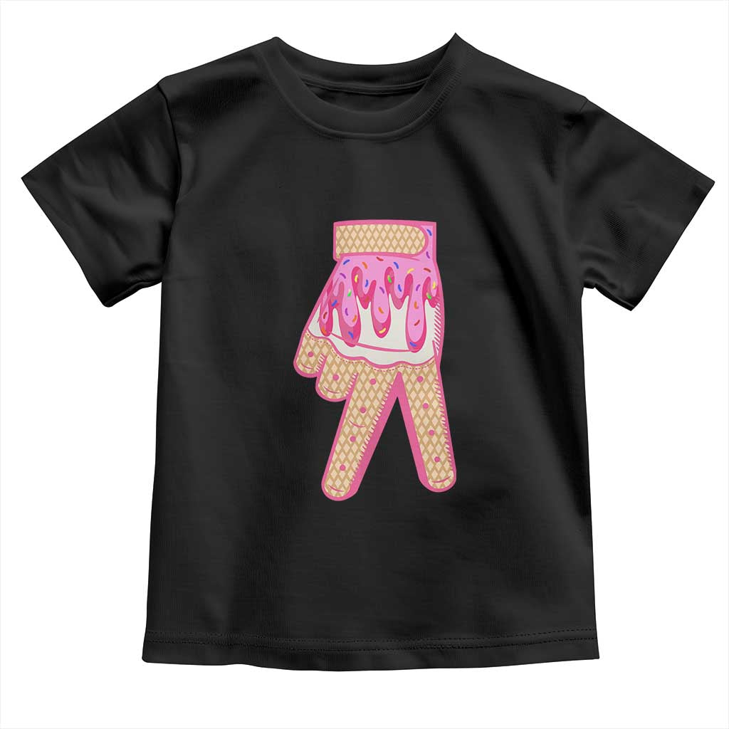 Pink Ice Cream Baseball Glove Sprinkles Drip Toddler T Shirt Funny V Sign TS02 Black Print Your Wear