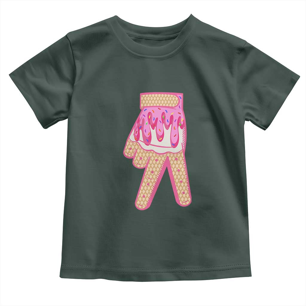 Pink Ice Cream Baseball Glove Sprinkles Drip Toddler T Shirt Funny V Sign TS02 Dark Forest Green Print Your Wear