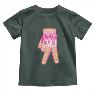 Pink Ice Cream Baseball Glove Sprinkles Drip Toddler T Shirt Funny V Sign TS02 Dark Forest Green Print Your Wear