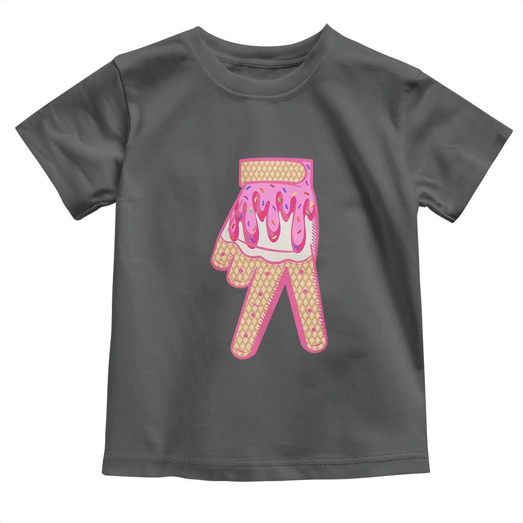 Pink Ice Cream Baseball Glove Sprinkles Drip Toddler T Shirt Funny V Sign TS02 Dark Heather Print Your Wear