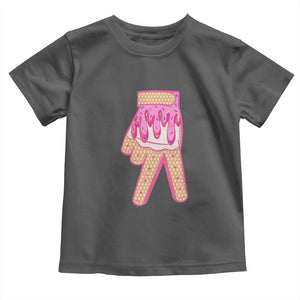 Pink Ice Cream Baseball Glove Sprinkles Drip Toddler T Shirt Funny V Sign TS02 Dark Heather Print Your Wear