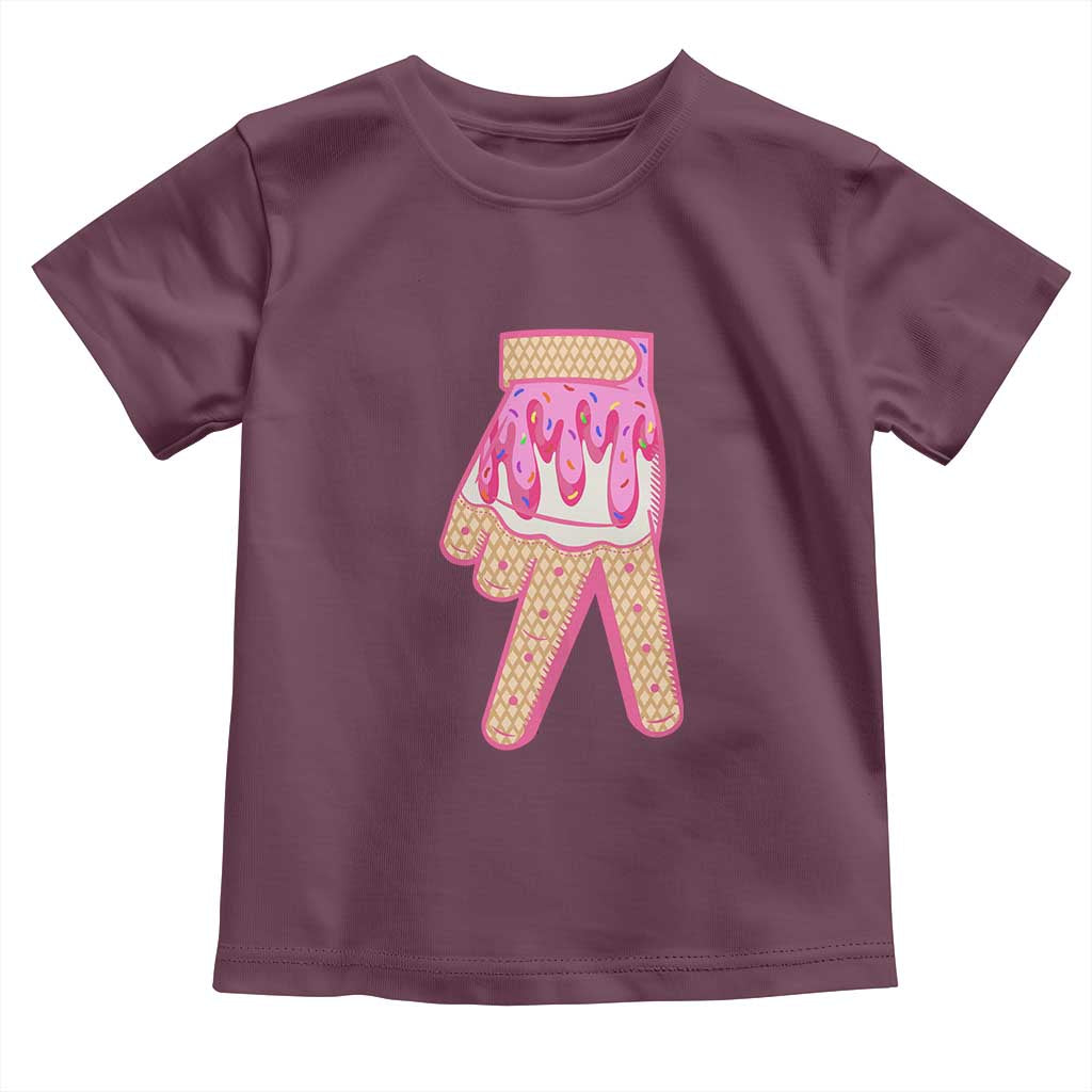 Pink Ice Cream Baseball Glove Sprinkles Drip Toddler T Shirt Funny V Sign TS02 Maroon Print Your Wear