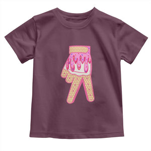 Pink Ice Cream Baseball Glove Sprinkles Drip Toddler T Shirt Funny V Sign TS02 Maroon Print Your Wear