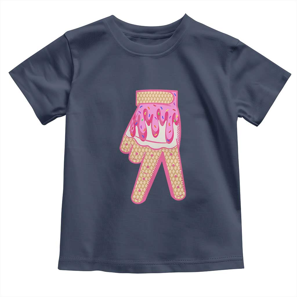 Pink Ice Cream Baseball Glove Sprinkles Drip Toddler T Shirt Funny V Sign TS02 Navy Print Your Wear