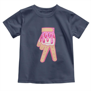 Pink Ice Cream Baseball Glove Sprinkles Drip Toddler T Shirt Funny V Sign TS02 Navy Print Your Wear