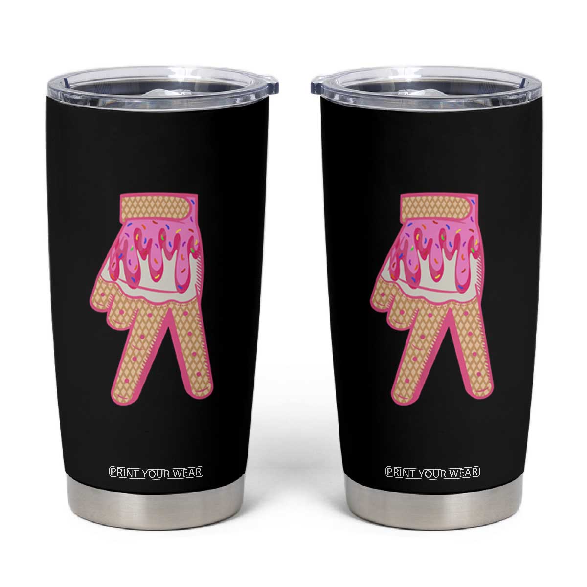 Pink Ice Cream Baseball Glove Sprinkles Drip Tumbler Cup Funny V Sign TS02 Black Print Your Wear