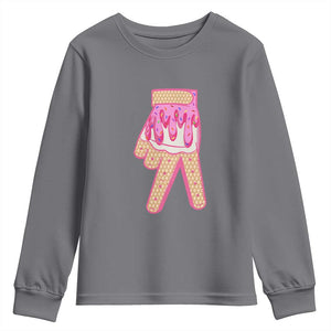 Pink Ice Cream Baseball Glove Sprinkles Drip Youth Sweatshirt Funny V Sign TS02 Charcoal Print Your Wear