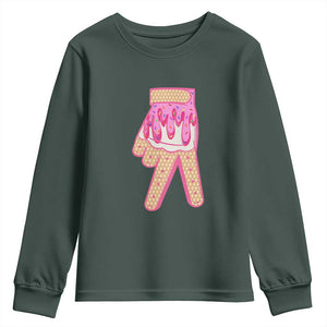 Pink Ice Cream Baseball Glove Sprinkles Drip Youth Sweatshirt Funny V Sign TS02 Dark Forest Green Print Your Wear