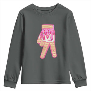 Pink Ice Cream Baseball Glove Sprinkles Drip Youth Sweatshirt Funny V Sign TS02 Dark Heather Print Your Wear