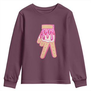 Pink Ice Cream Baseball Glove Sprinkles Drip Youth Sweatshirt Funny V Sign TS02 Maroon Print Your Wear