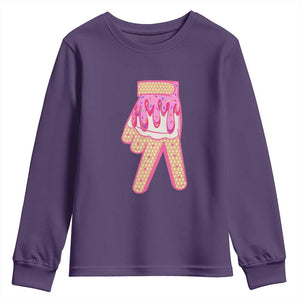 Pink Ice Cream Baseball Glove Sprinkles Drip Youth Sweatshirt Funny V Sign TS02 Purple Print Your Wear