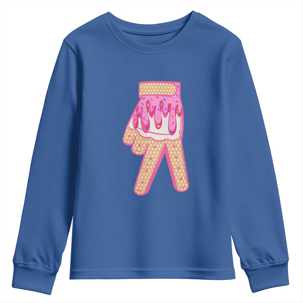 Pink Ice Cream Baseball Glove Sprinkles Drip Youth Sweatshirt Funny V Sign TS02 Royal Blue Print Your Wear