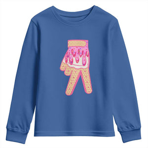 Pink Ice Cream Baseball Glove Sprinkles Drip Youth Sweatshirt Funny V Sign TS02 Royal Blue Print Your Wear