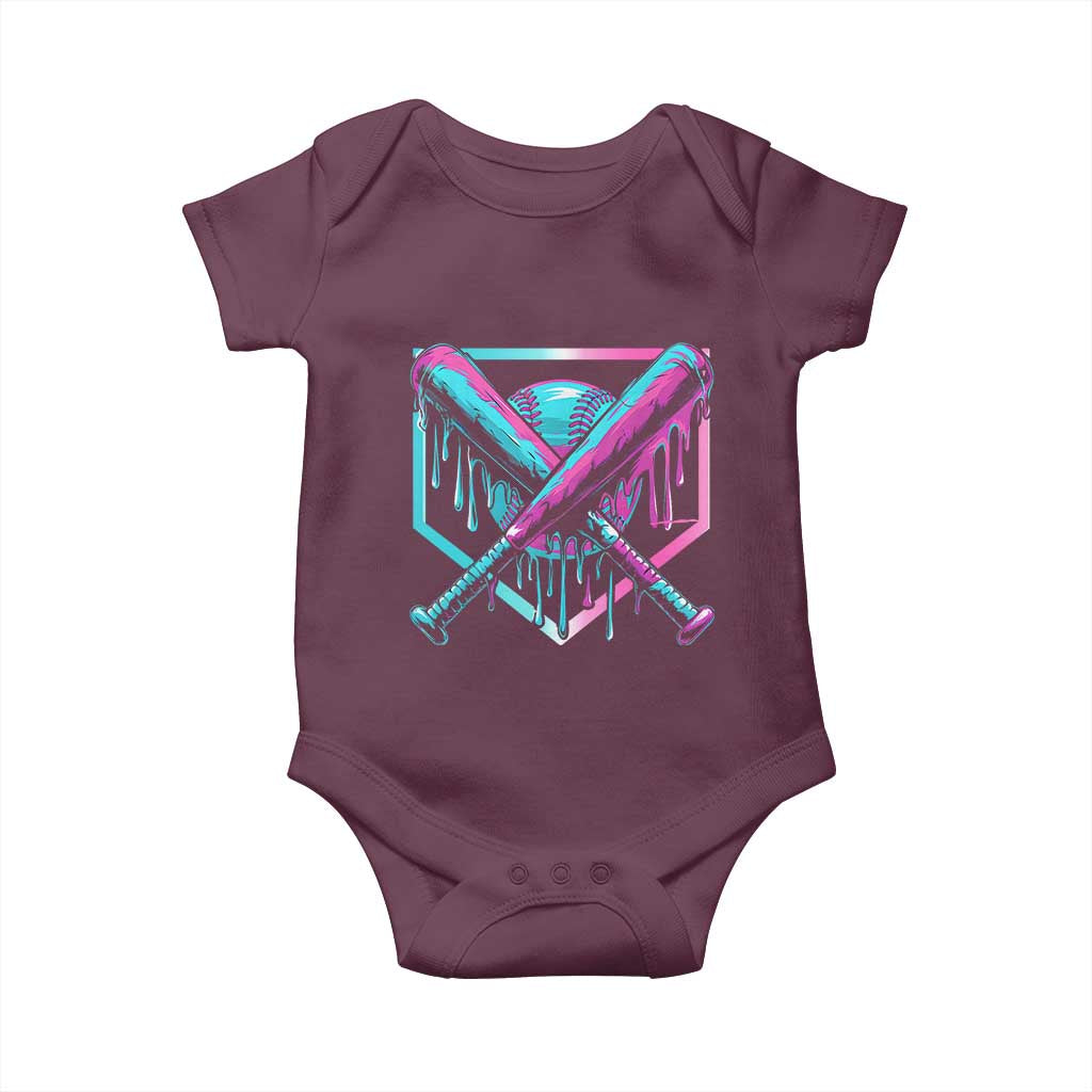 Baseball Drip Ice Cream Dripping Baby Onesie TS02 Maroon Print Your Wear