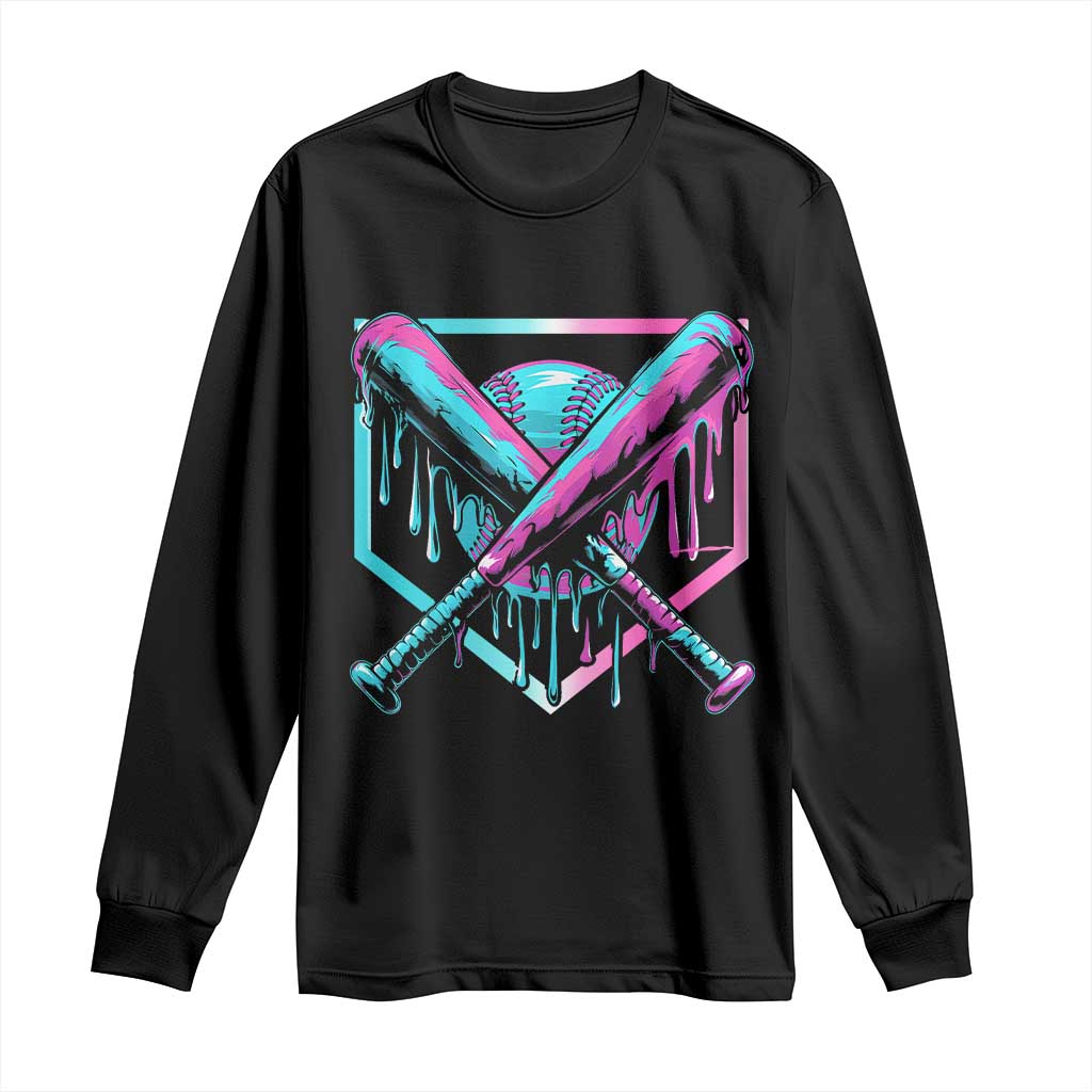 Baseball Drip Ice Cream Dripping Long Sleeve Shirt TS02 Black Print Your Wear
