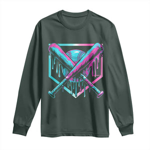 Baseball Drip Ice Cream Dripping Long Sleeve Shirt TS02 Dark Forest Green Print Your Wear