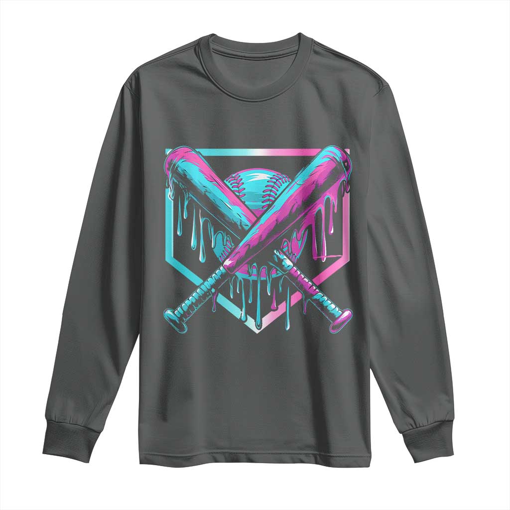 Baseball Drip Ice Cream Dripping Long Sleeve Shirt TS02 Dark Heather Print Your Wear