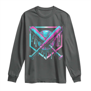Baseball Drip Ice Cream Dripping Long Sleeve Shirt TS02 Dark Heather Print Your Wear