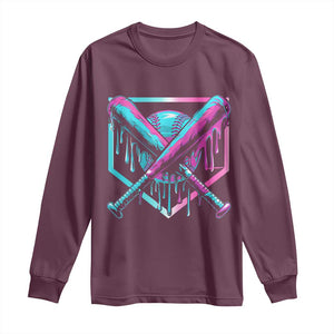 Baseball Drip Ice Cream Dripping Long Sleeve Shirt TS02 Maroon Print Your Wear