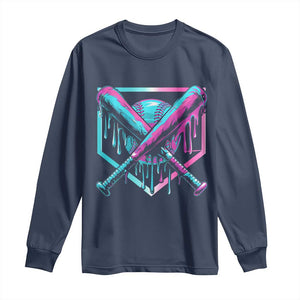 Baseball Drip Ice Cream Dripping Long Sleeve Shirt TS02 Navy Print Your Wear