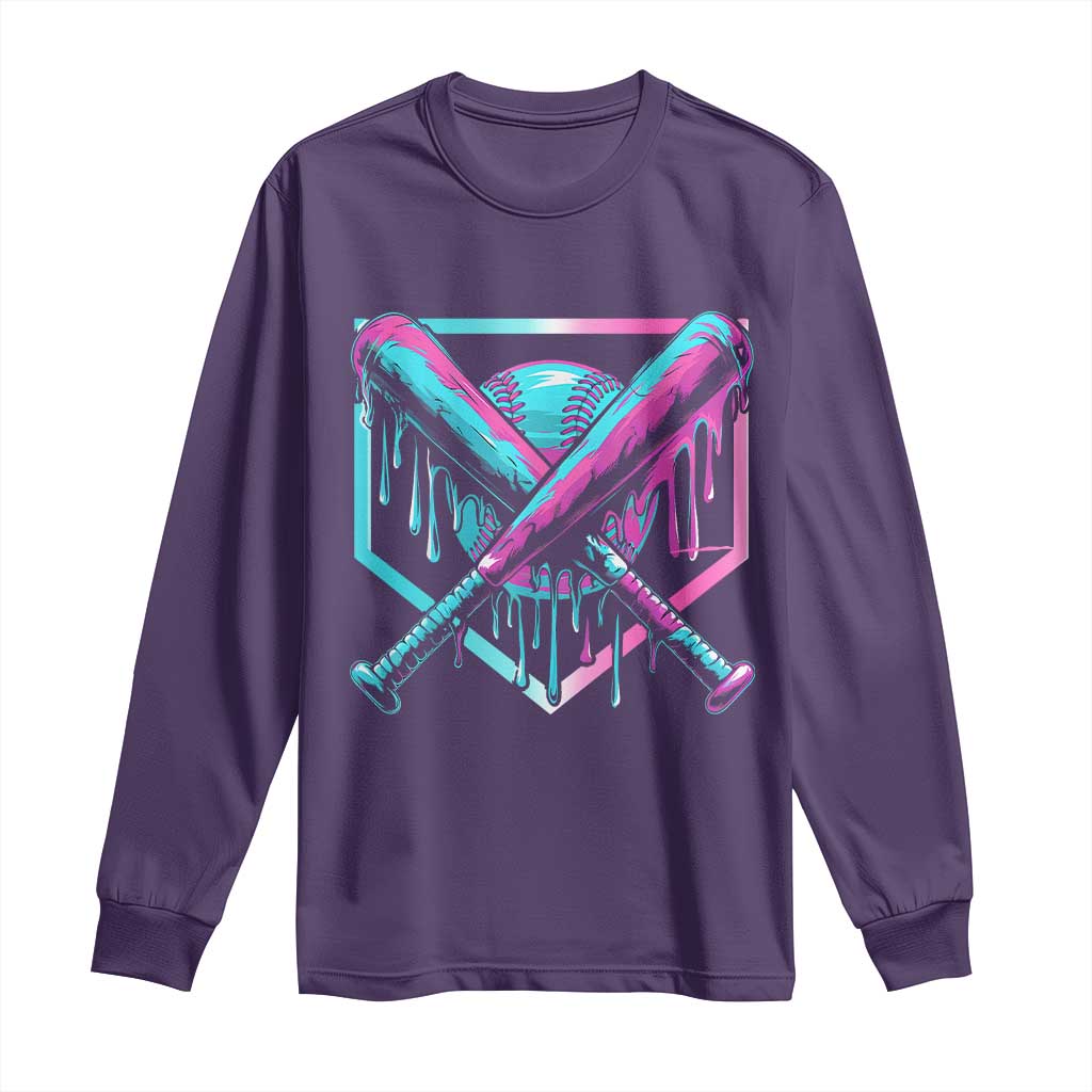 Baseball Drip Ice Cream Dripping Long Sleeve Shirt TS02 Purple Print Your Wear