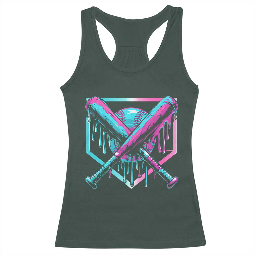 Baseball Drip Ice Cream Dripping Racerback Tank Top TS02 Dark Forest Green Print Your Wear