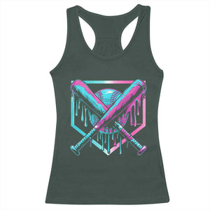 Baseball Drip Ice Cream Dripping Racerback Tank Top TS02 Dark Forest Green Print Your Wear
