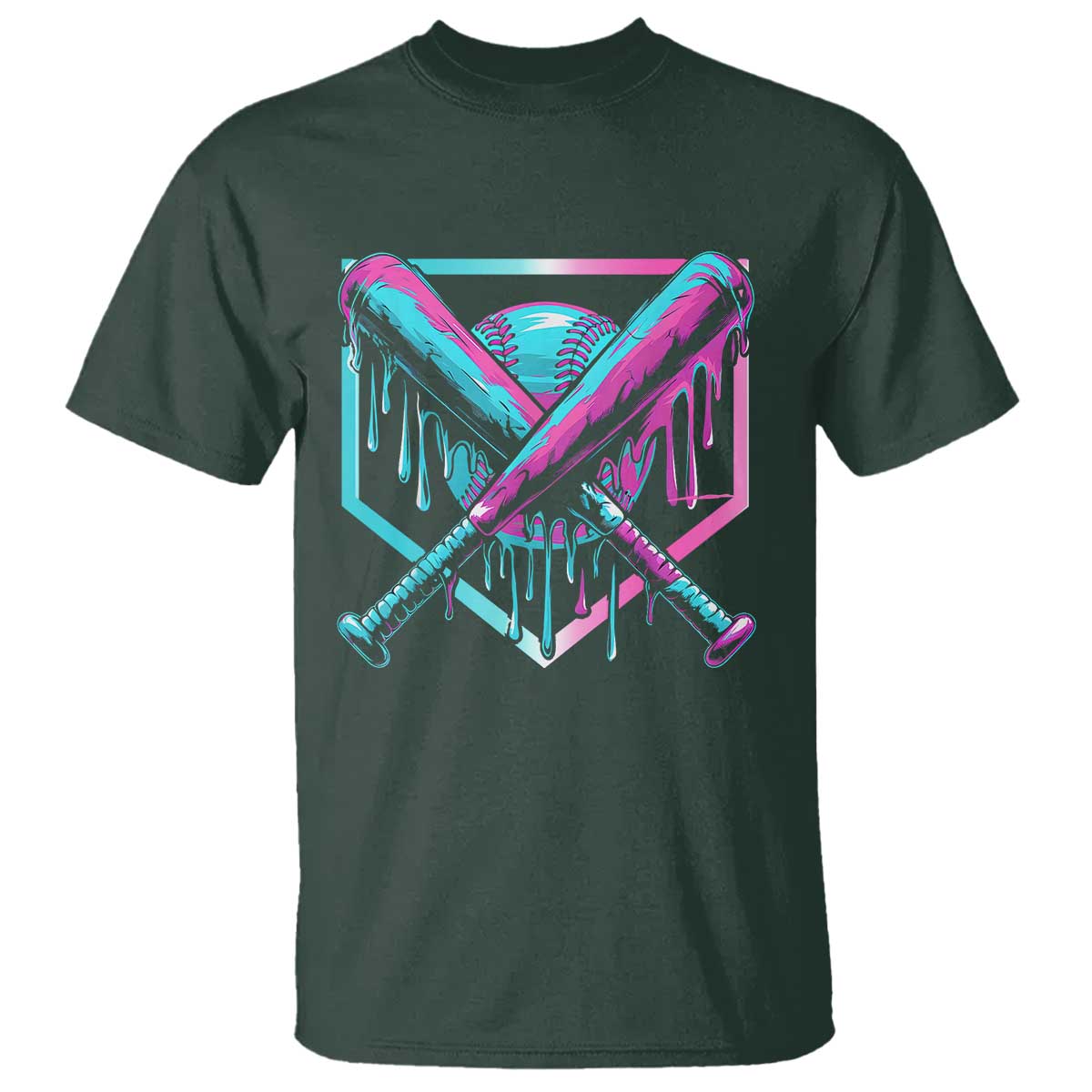 Baseball Drip Ice Cream Dripping T Shirt TS02 Dark Forest Green Print Your Wear