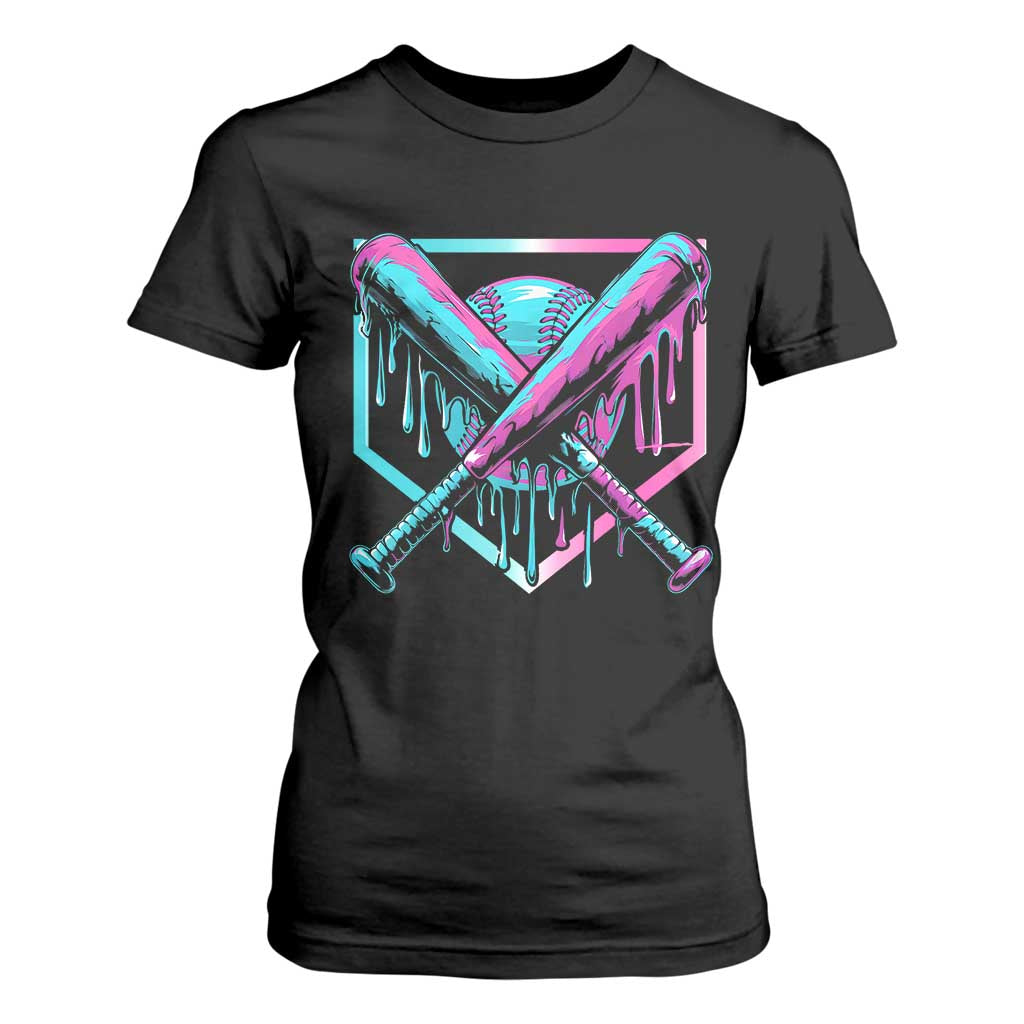 Baseball Drip Ice Cream Dripping T Shirt For Women TS02 Black Print Your Wear
