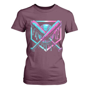 Baseball Drip Ice Cream Dripping T Shirt For Women TS02 Maroon Print Your Wear