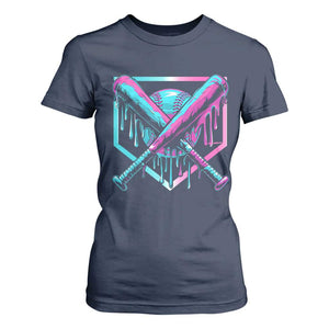 Baseball Drip Ice Cream Dripping T Shirt For Women TS02 Navy Print Your Wear