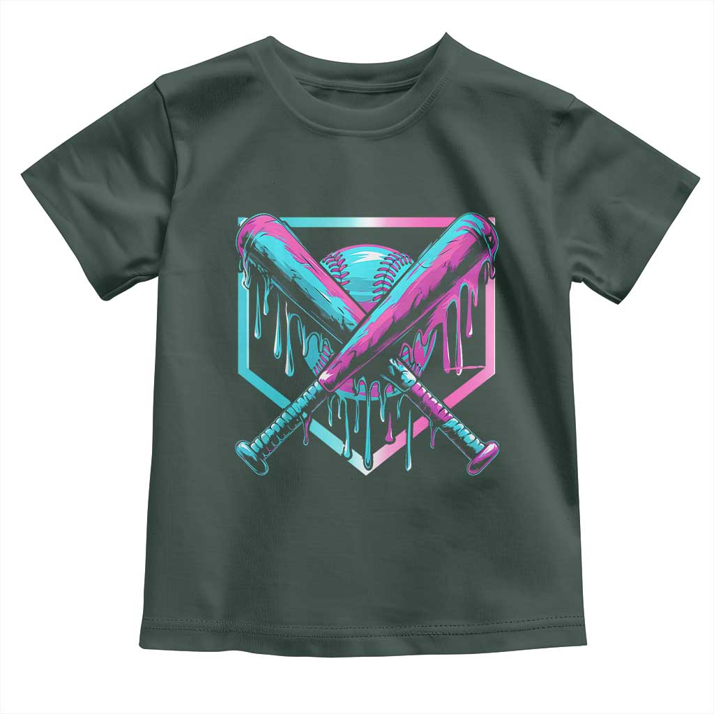 Baseball Drip Ice Cream Dripping Toddler T Shirt TS02 Dark Forest Green Print Your Wear