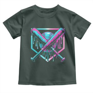 Baseball Drip Ice Cream Dripping Toddler T Shirt TS02 Dark Forest Green Print Your Wear