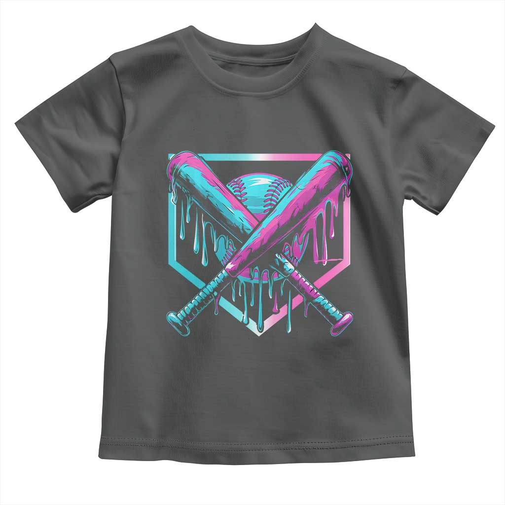 Baseball Drip Ice Cream Dripping Toddler T Shirt TS02 Dark Heather Print Your Wear