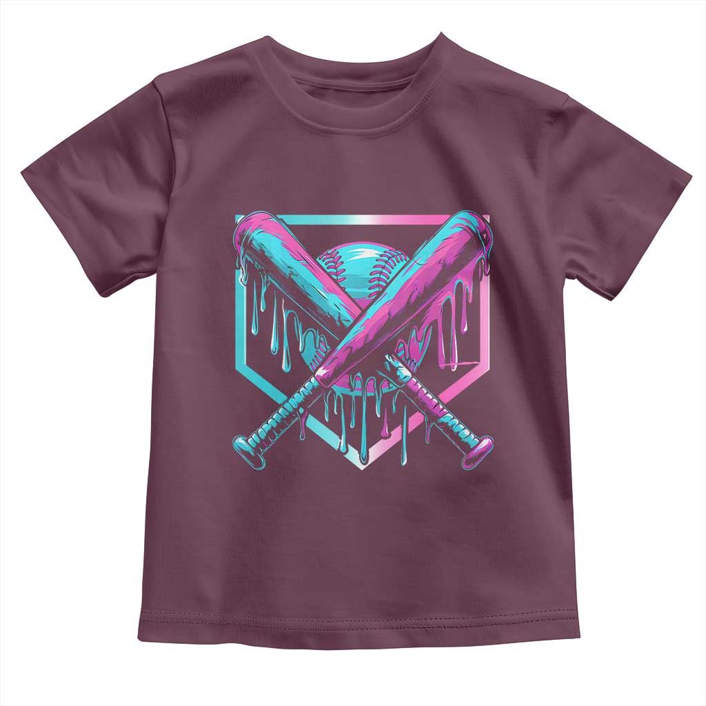 Baseball Drip Ice Cream Dripping Toddler T Shirt TS02 Maroon Print Your Wear