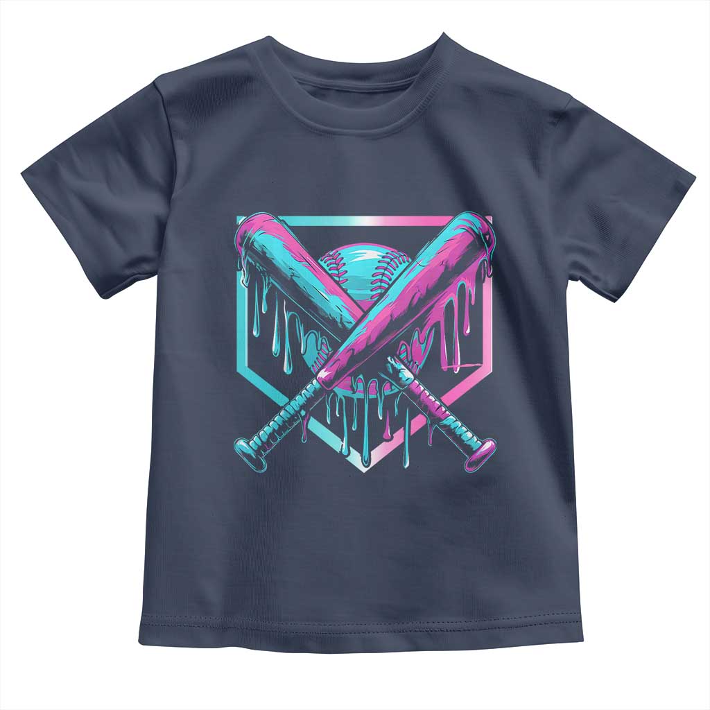 Baseball Drip Ice Cream Dripping Toddler T Shirt TS02 Navy Print Your Wear