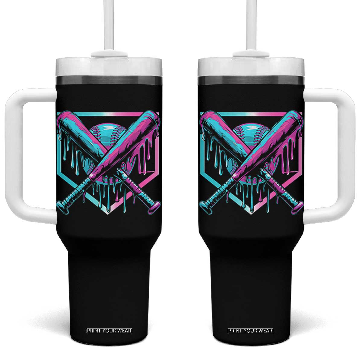Baseball Drip Ice Cream Dripping Tumbler With Handle TS02 One Size: 40 oz Black Print Your Wear