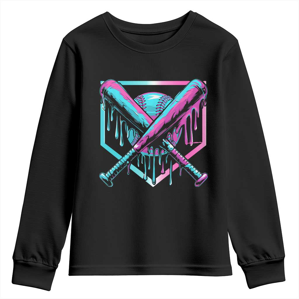 Baseball Drip Ice Cream Dripping Youth Sweatshirt TS02 Black Print Your Wear
