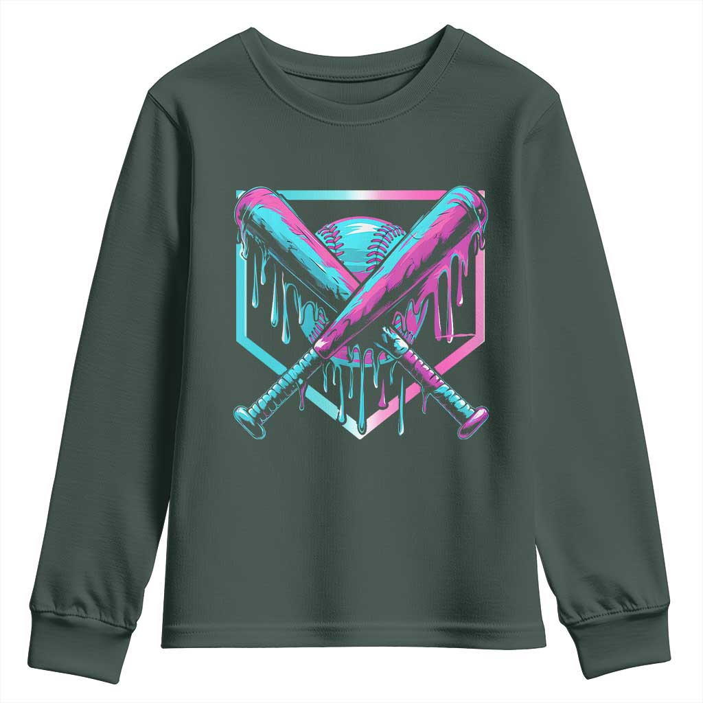 Baseball Drip Ice Cream Dripping Youth Sweatshirt TS02 Dark Forest Green Print Your Wear