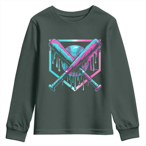 Baseball Drip Ice Cream Dripping Youth Sweatshirt TS02 Dark Forest Green Print Your Wear
