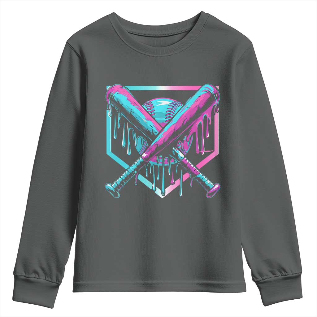 Baseball Drip Ice Cream Dripping Youth Sweatshirt TS02 Dark Heather Print Your Wear