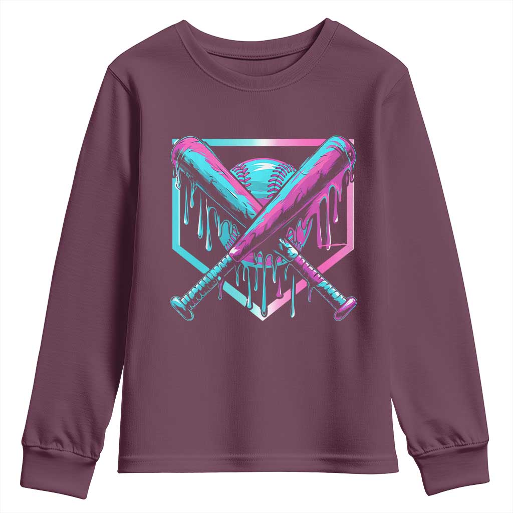 Baseball Drip Ice Cream Dripping Youth Sweatshirt TS02 Maroon Print Your Wear