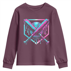 Baseball Drip Ice Cream Dripping Youth Sweatshirt TS02 Maroon Print Your Wear