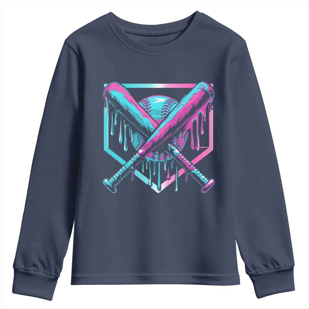 Baseball Drip Ice Cream Dripping Youth Sweatshirt TS02 Navy Print Your Wear